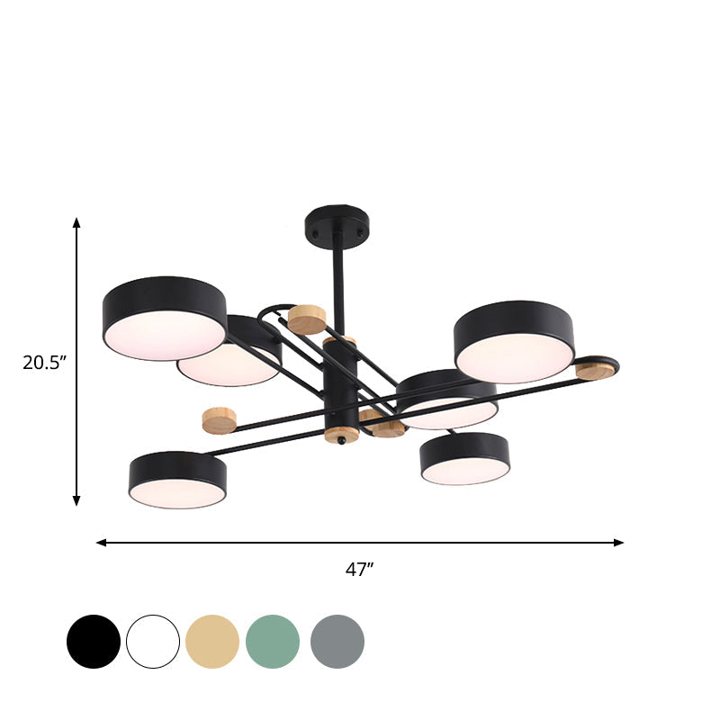 Nordic Chandelier With 6 Lights: Modern Sputnik Design Gold/Grey/White-Wood Finish Acrylic Shade