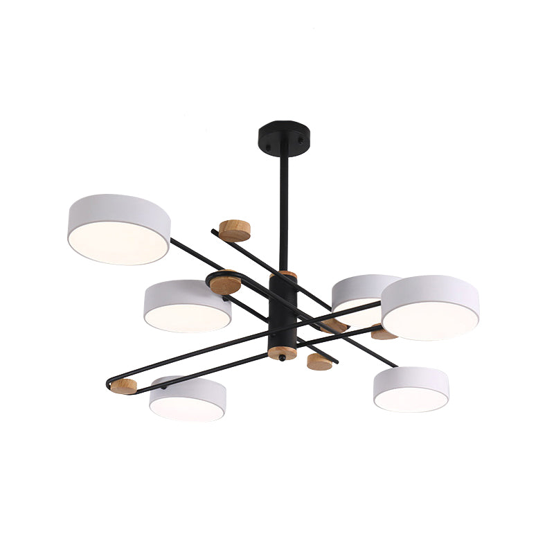 Nordic Chandelier With 6 Lights: Modern Sputnik Design Gold/Grey/White-Wood Finish Acrylic Shade