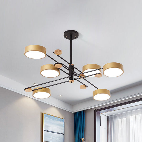 Nordic Chandelier With 6 Lights: Modern Sputnik Design Gold/Grey/White-Wood Finish Acrylic Shade