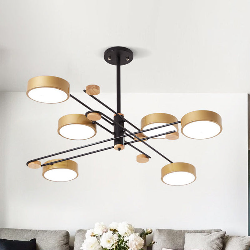 Nordic Chandelier With 6 Lights: Modern Sputnik Design Gold/Grey/White-Wood Finish Acrylic Shade