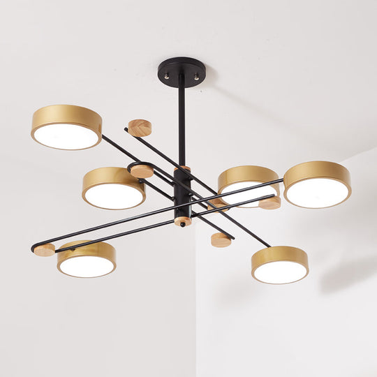 Nordic Chandelier With 6 Lights: Modern Sputnik Design Gold/Grey/White-Wood Finish Acrylic Shade