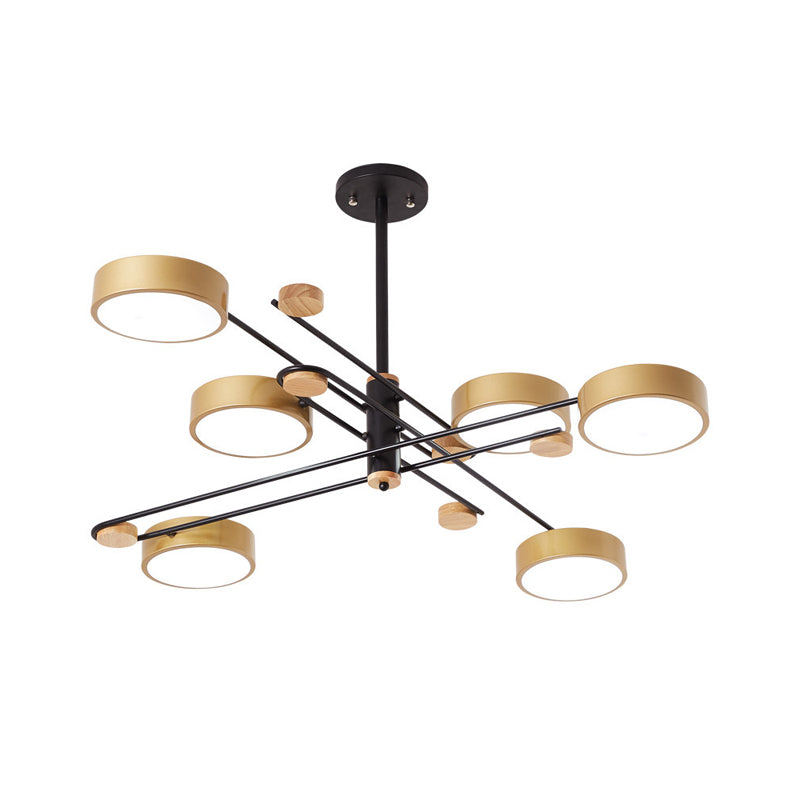 Nordic Chandelier With 6 Lights: Modern Sputnik Design Gold/Grey/White-Wood Finish Acrylic Shade