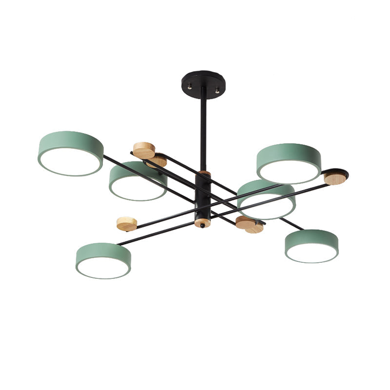 Nordic Chandelier With 6 Lights: Modern Sputnik Design Gold/Grey/White-Wood Finish Acrylic Shade