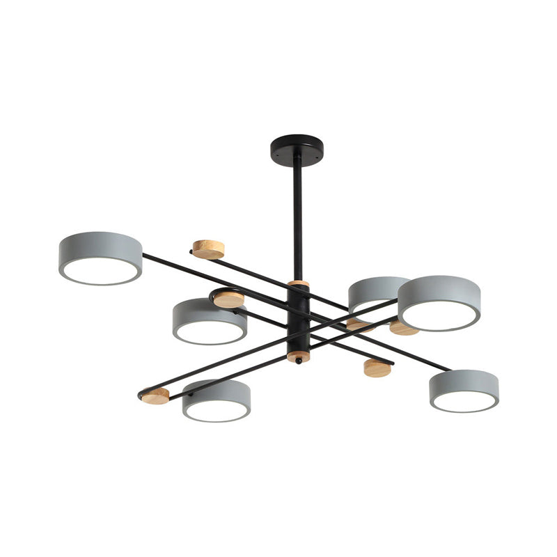 Nordic Chandelier With 6 Lights: Modern Sputnik Design Gold/Grey/White-Wood Finish Acrylic Shade