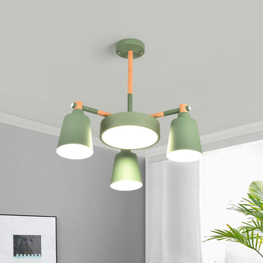 Contemporary Macaron 3/5/8-Light Chandelier In Grey/Blue/White With Wood Suspension And Metal Bucket