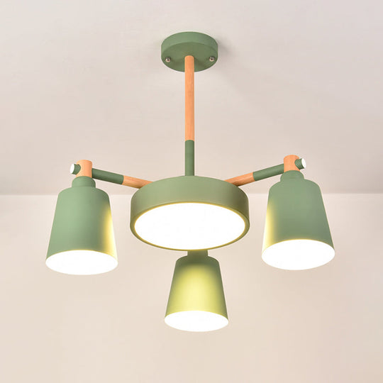 Contemporary Macaron 3/5/8-Light Chandelier In Grey/Blue/White With Wood Suspension And Metal Bucket