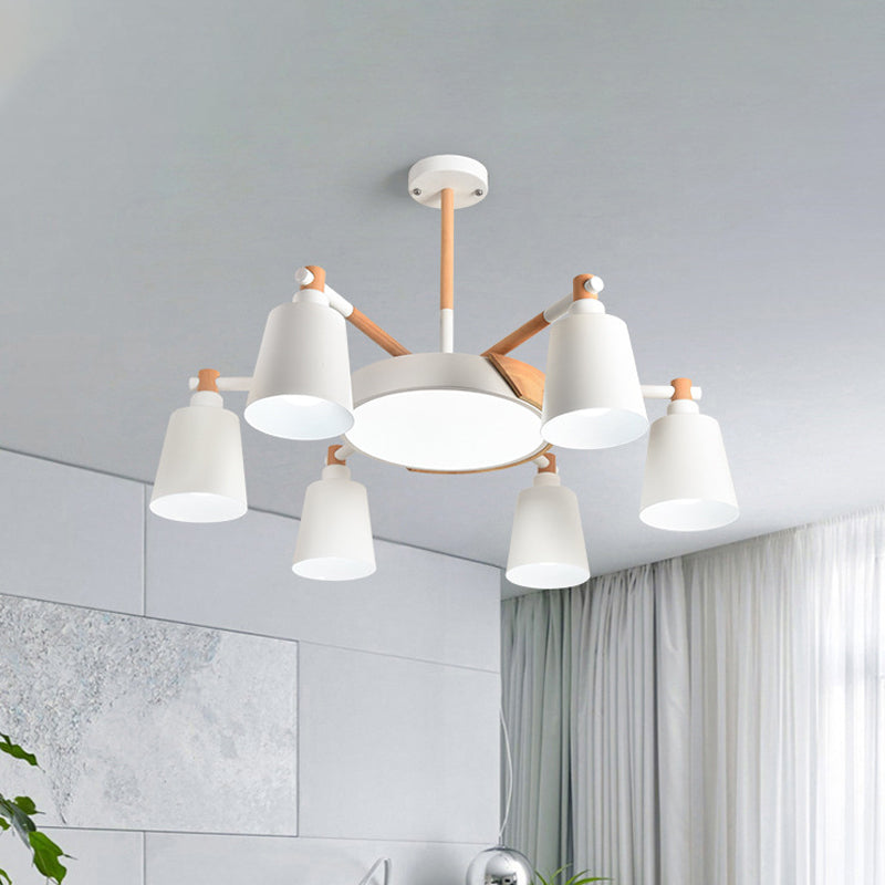 Contemporary Macaron 3/5/8-Light Chandelier In Grey/Blue/White With Wood Suspension And Metal Bucket