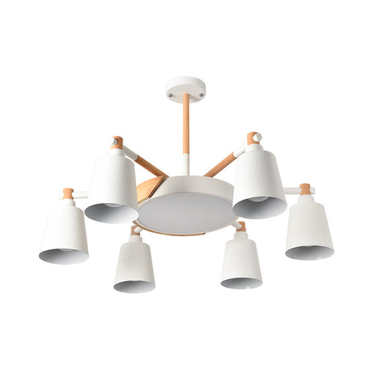 Contemporary Macaron 3/5/8-Light Chandelier In Grey/Blue/White With Wood Suspension And Metal Bucket