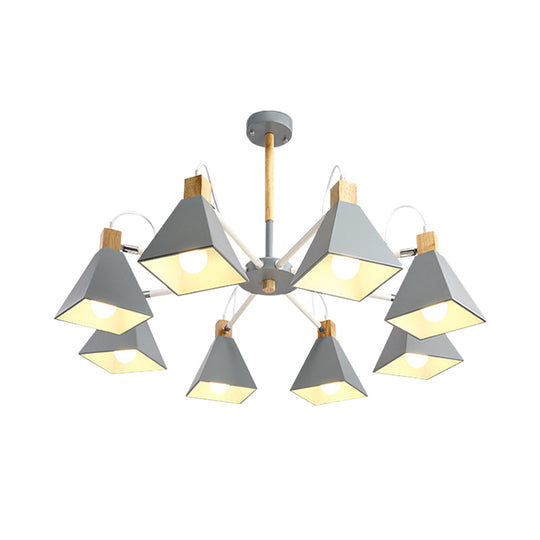 Modern Triangle Metal Pendant Light Fixture With 8 Hanging Lights For Living Room