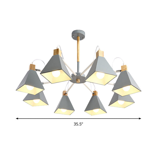 Modern Triangle Metal Pendant Light Fixture With 8 Hanging Lights For Living Room