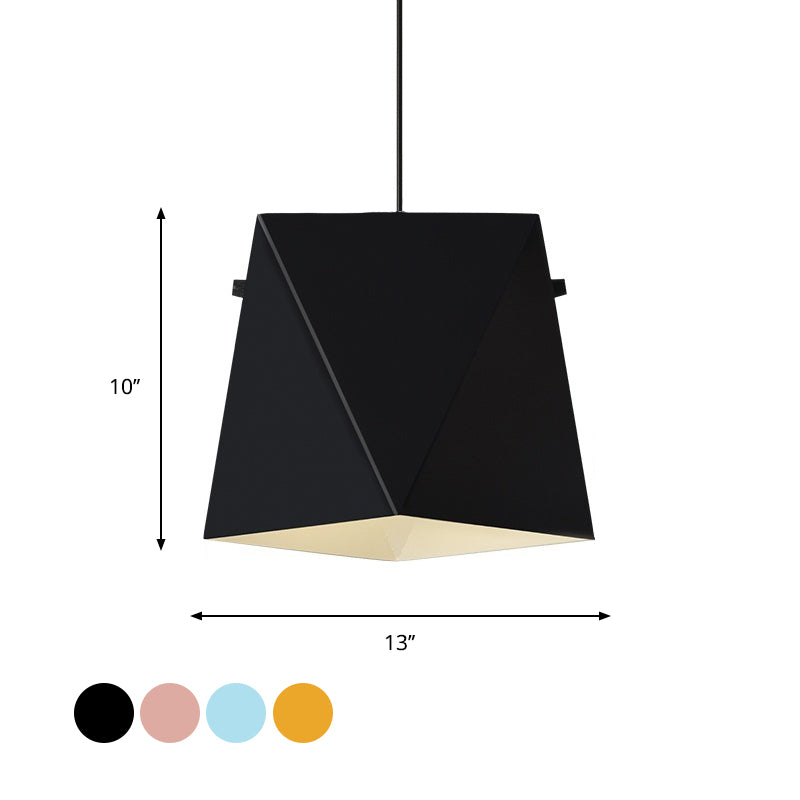 Geometric Pendant Ceiling Light In Macaron Iron Down Lighting With 1 Bulb - Pink/Black/Blue