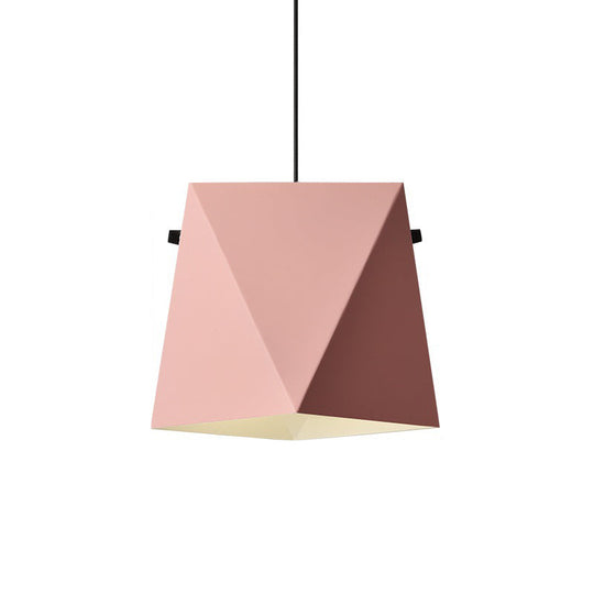 Geometric Pendant Ceiling Light In Macaron Iron Down Lighting With 1 Bulb - Pink/Black/Blue