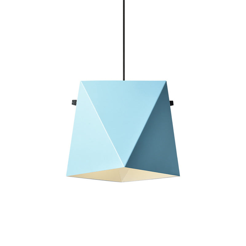 Geometric Pendant Ceiling Light In Macaron Iron Down Lighting With 1 Bulb - Pink/Black/Blue