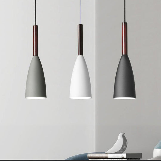 Nordic Metal Pendant Lamp - Elongated Dome Ceiling Suspension 1 Head Black/White/Grey For Dining