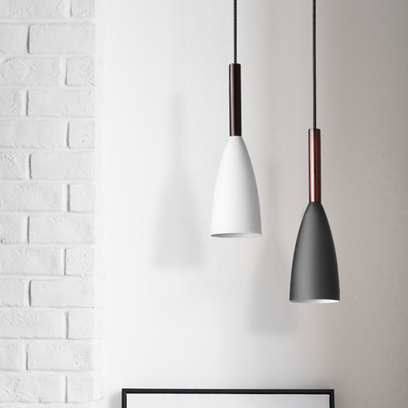 Nordic Metal Pendant Lamp - Elongated Dome Ceiling Suspension 1 Head Black/White/Grey For Dining