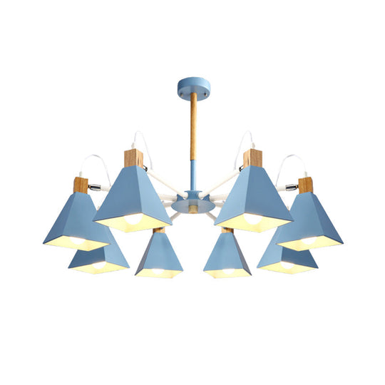 Modern Triangle Metal Pendant Light Fixture With 8 Hanging Lights For Living Room