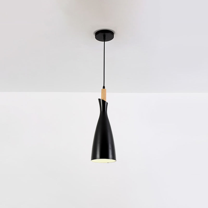 Tapered Shade Pendant Nordic Iron Led Ceiling Hang Light With Wood Décor - Grey/White/Black