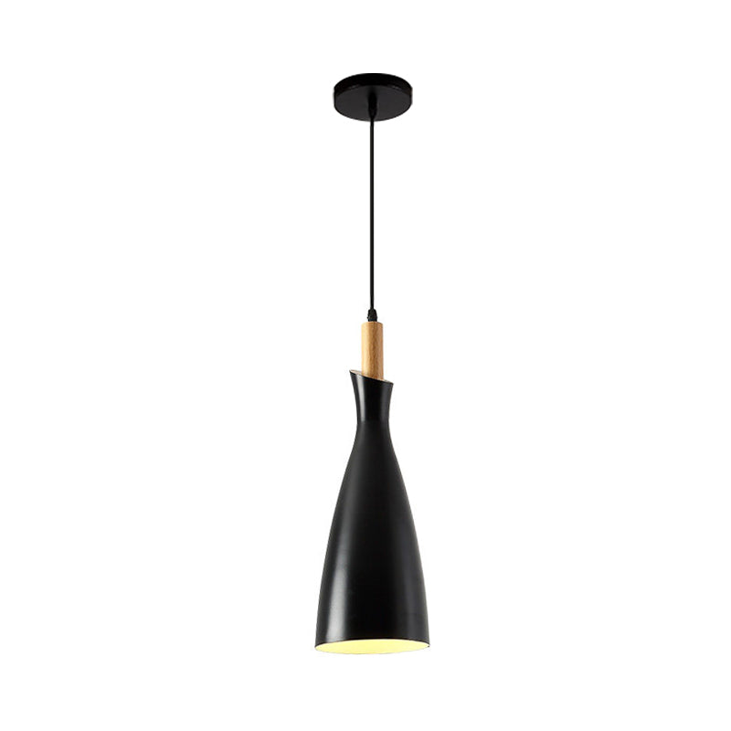 Tapered Shade Pendant Nordic Iron Led Ceiling Hang Light With Wood Décor - Grey/White/Black