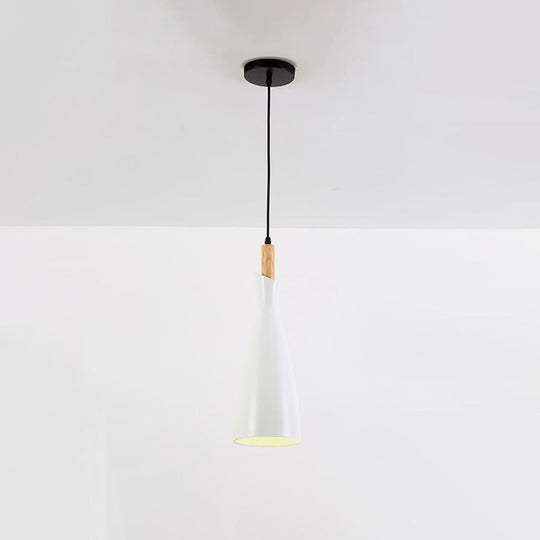 Tapered Shade Pendant Nordic Iron Led Ceiling Hang Light With Wood Décor - Grey/White/Black