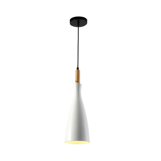 Tapered Shade Pendant Nordic Iron Led Ceiling Hang Light With Wood Décor - Grey/White/Black