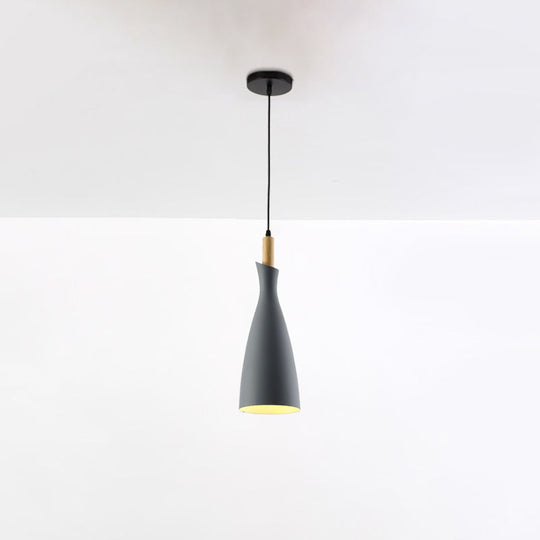 Tapered Shade Pendant Nordic Iron Led Ceiling Hang Light With Wood Décor - Grey/White/Black