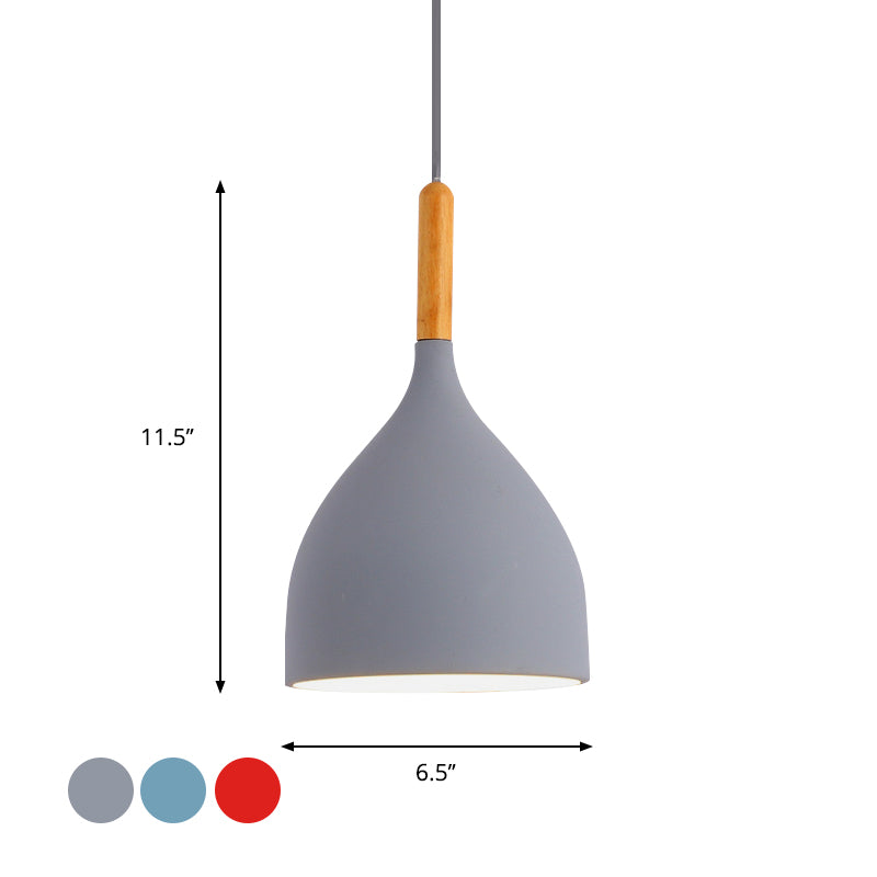 Macaron Raindrop Ceiling Pendant Light: Contemporary Aluminum Dining Room Lamp (Grey/Red/Blue)