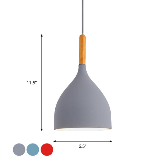 Macaron Raindrop Ceiling Pendant Light: Contemporary Aluminum Dining Room Lamp (Grey/Red/Blue)