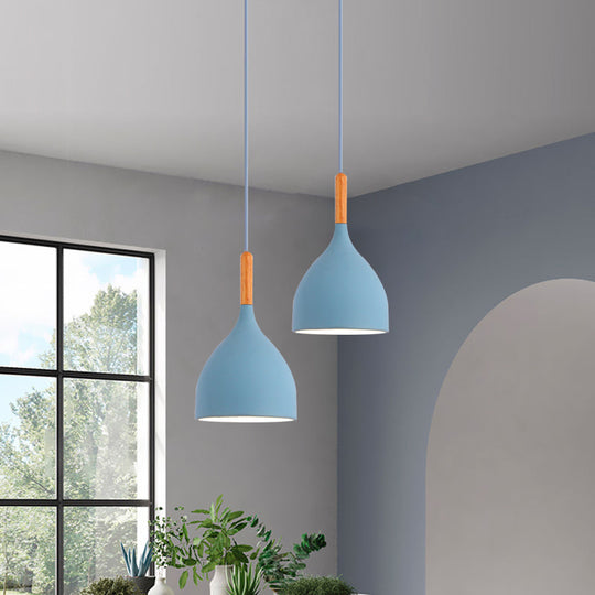 Macaron Raindrop Ceiling Pendant Light: Contemporary Aluminum Dining Room Lamp (Grey/Red/Blue) Blue