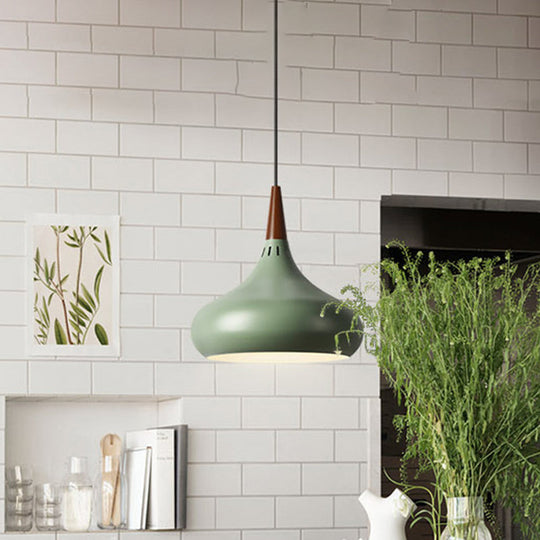 Macaron Aluminum Onion Pendant Light In Single Green/White/Gold With Vented Socket For Hanging