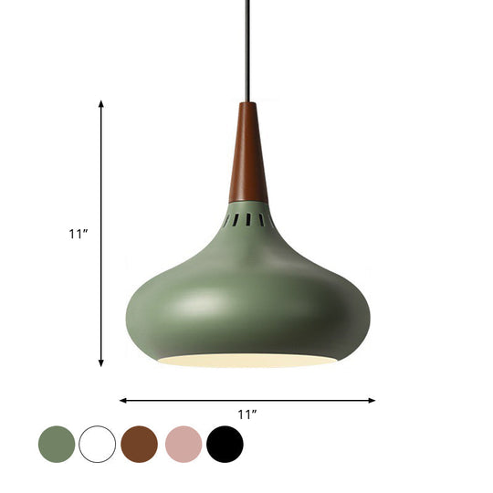 Macaron Aluminum Onion Pendant Light In Single Green/White/Gold With Vented Socket For Hanging