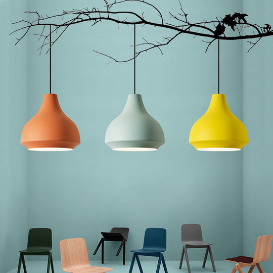 Macaron Grey/Yellow/Orange Cafe Pendant Light Fixture With Vase Aluminum Shade - Single-Bulb Hanging