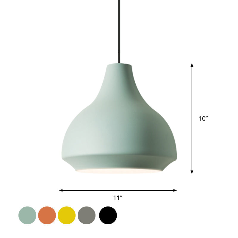 Macaron Grey/Yellow/Orange Cafe Pendant Light Fixture With Vase Aluminum Shade - Single-Bulb Hanging