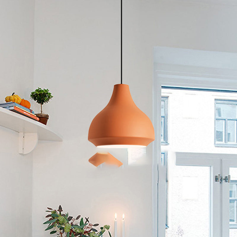 Macaron Grey/Yellow/Orange Cafe Pendant Light Fixture With Vase Aluminum Shade - Single-Bulb Hanging