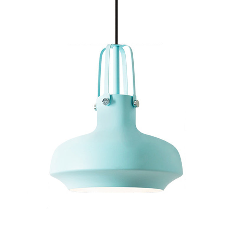 1 Head Macaron Pot Pendant Ceiling Lamp With Gripper In Pink/Blue/Grey - Aluminum Restaurant Down