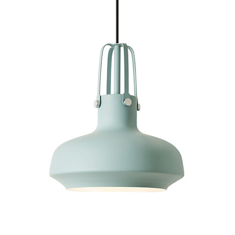 1 Head Macaron Pot Pendant Ceiling Lamp With Gripper In Pink/Blue/Grey - Aluminum Restaurant Down