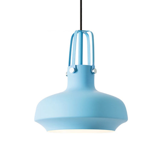 1 Head Macaron Pot Pendant Ceiling Lamp With Gripper In Pink/Blue/Grey - Aluminum Restaurant Down