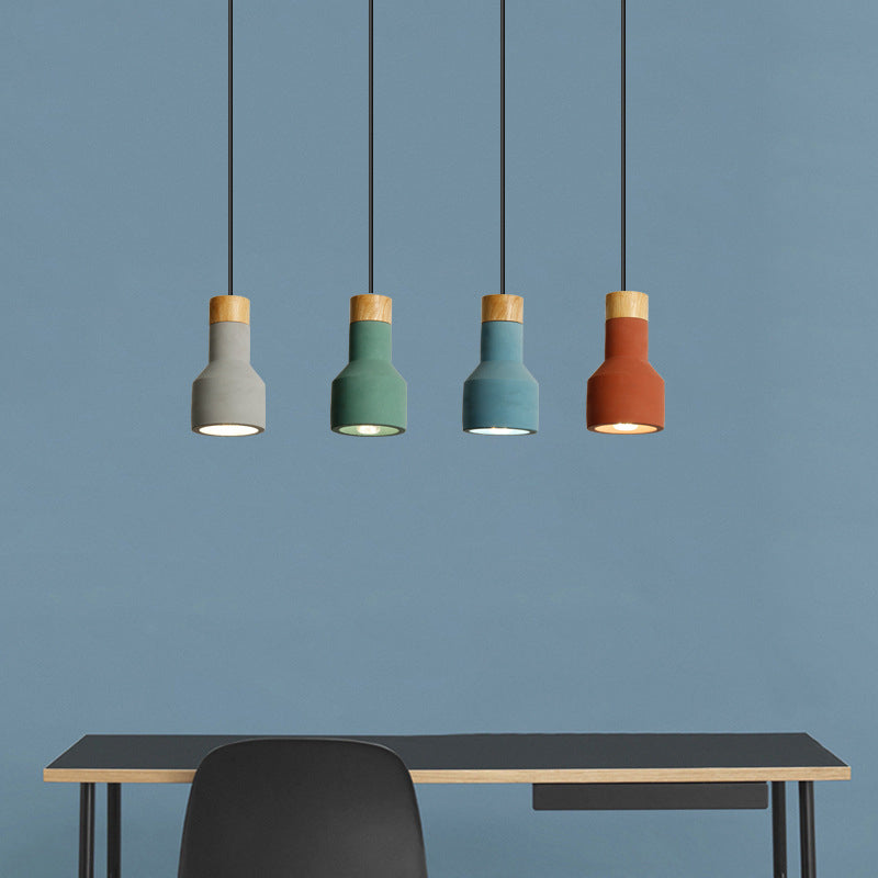 Mini Cement Macaron Pendant Light For Kitchen Bar - Single Green/Grey/Blue With Wood Pendulum