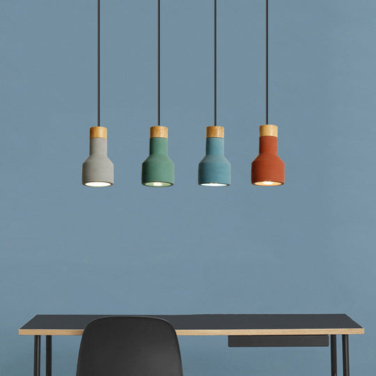 Mini Cement Macaron Pendant Light For Kitchen Bar - Single Green/Grey/Blue With Wood Pendulum