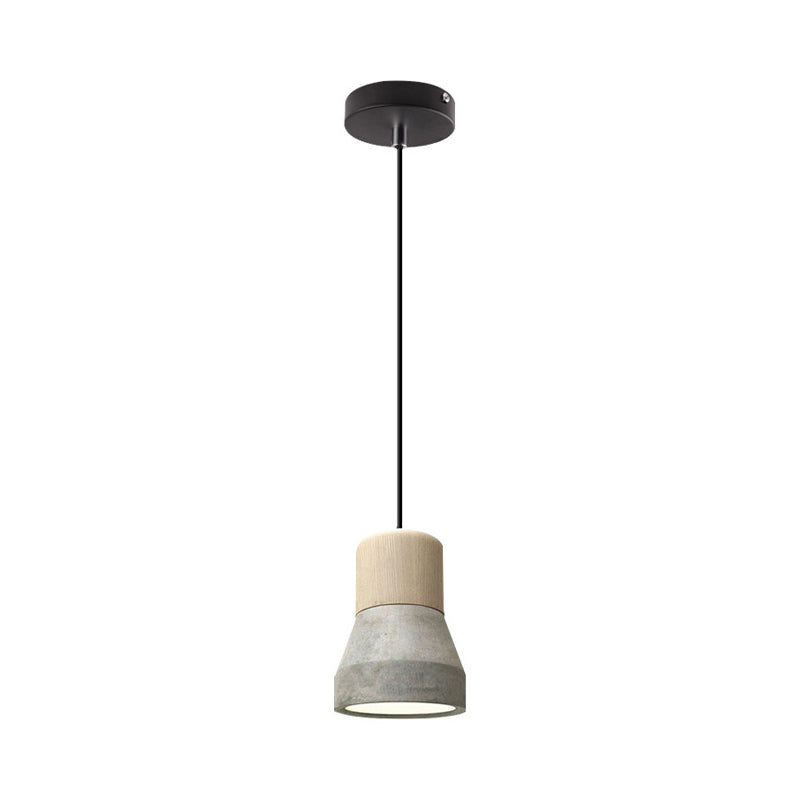 Macaron Single Hanging Lamp - Small Cement Bottle Ceiling Pendant Light with Wood Top in Red/Grey/Green