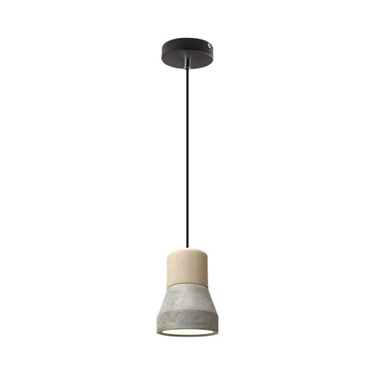 Macaron Single Hanging Lamp - Small Cement Bottle Ceiling Pendant Light with Wood Top in Red/Grey/Green