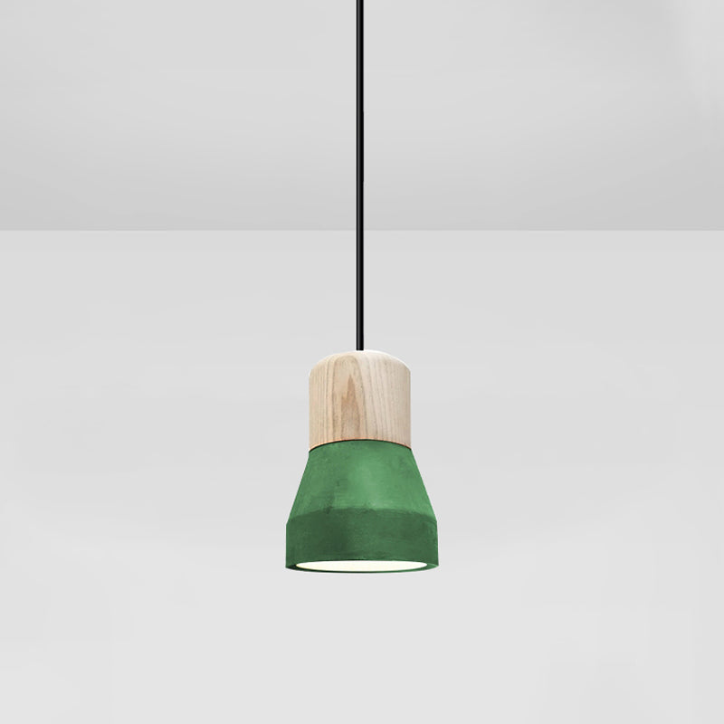 Macaron Single Hanging Lamp - Small Cement Bottle Ceiling Pendant Light with Wood Top in Red/Grey/Green