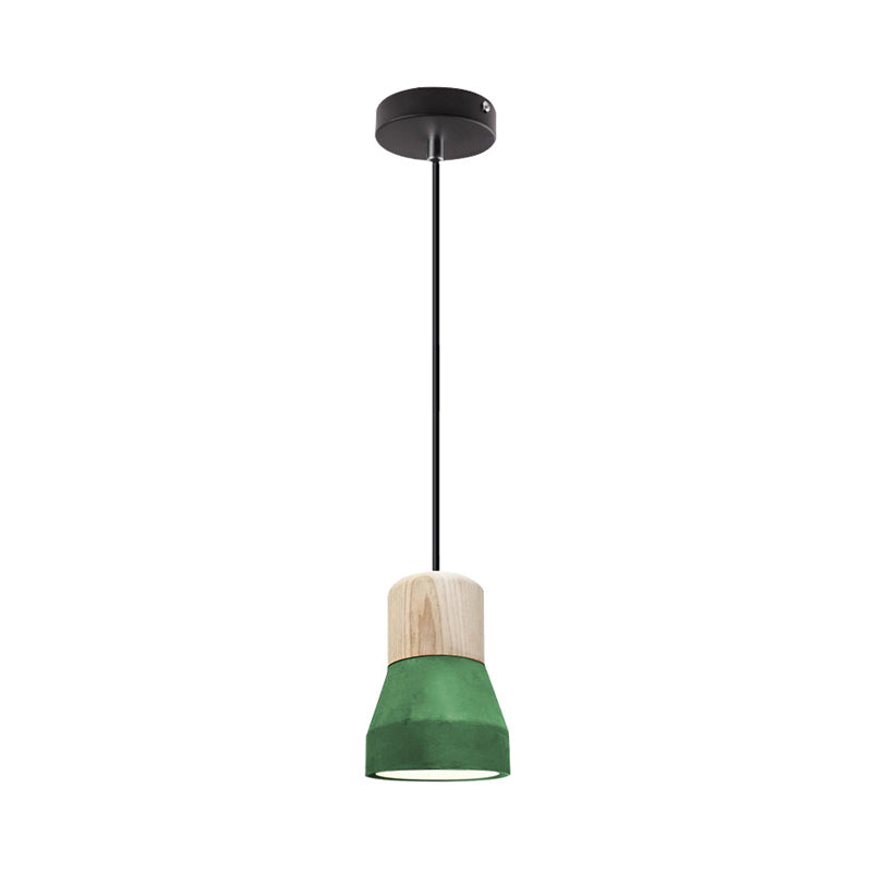 Macaron Single Hanging Lamp - Small Cement Bottle Ceiling Pendant Light with Wood Top in Red/Grey/Green