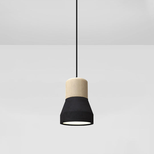 Macaron Single Hanging Lamp - Small Cement Bottle Ceiling Pendant Light with Wood Top in Red/Grey/Green