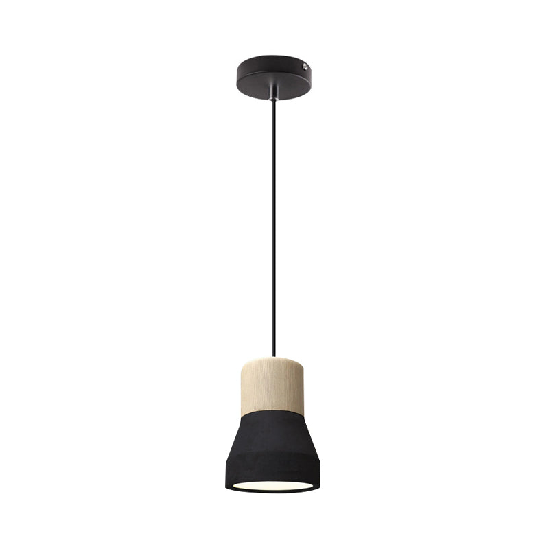 Macaron Single Hanging Lamp - Small Cement Bottle Ceiling Pendant Light with Wood Top in Red/Grey/Green