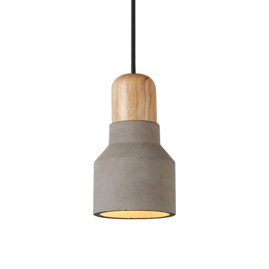 Macaron Single Hanging Lamp - Small Cement Bottle Ceiling Pendant Light with Wood Top in Red/Grey/Green