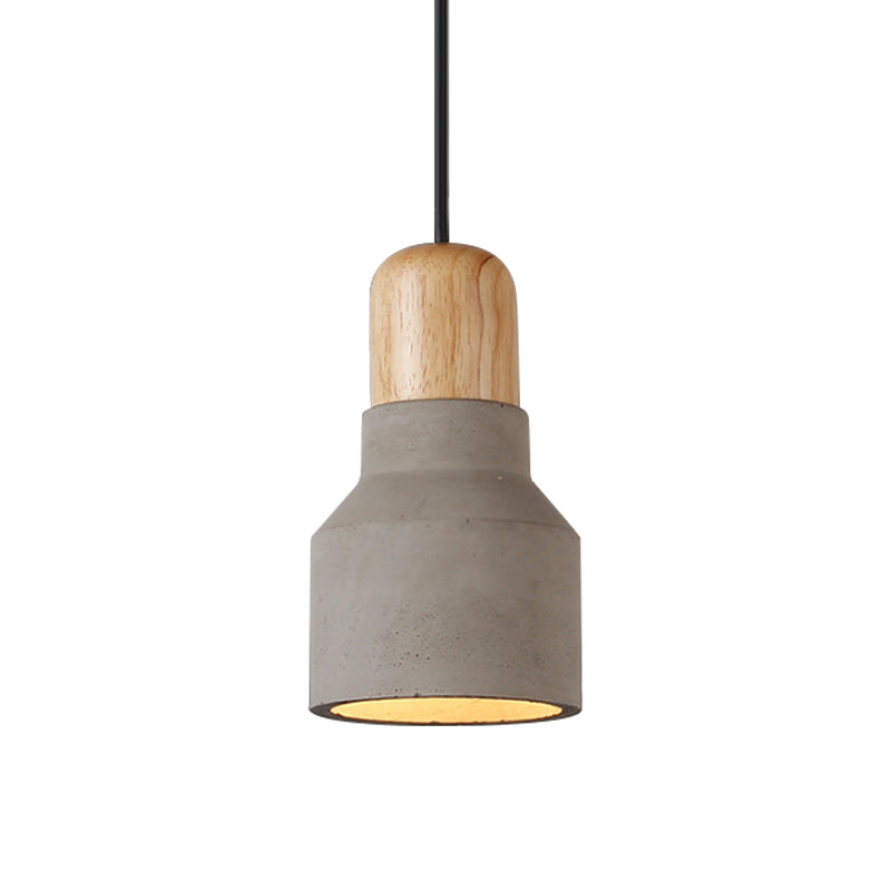 Cement Bottle Small Hanging Lamp Macaron Single Red/Grey/Green Ceiling Pendant Light with Wood Top