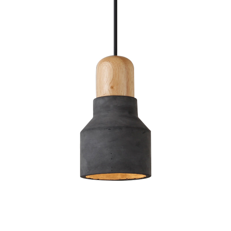 Macaron Single Hanging Lamp - Small Cement Bottle Ceiling Pendant Light with Wood Top in Red/Grey/Green