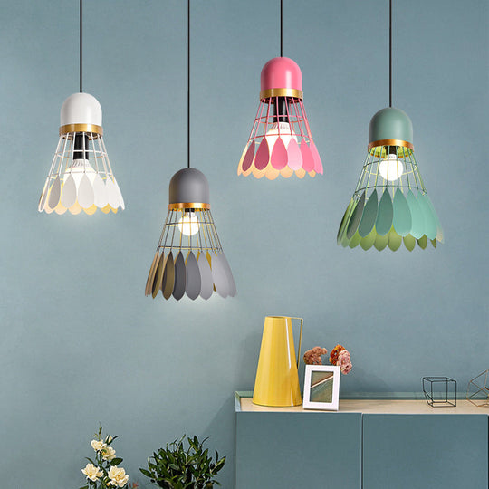 Macaron Pink Drop Pendant Light With Metal Shade - Ideal For Kitchen Dinette