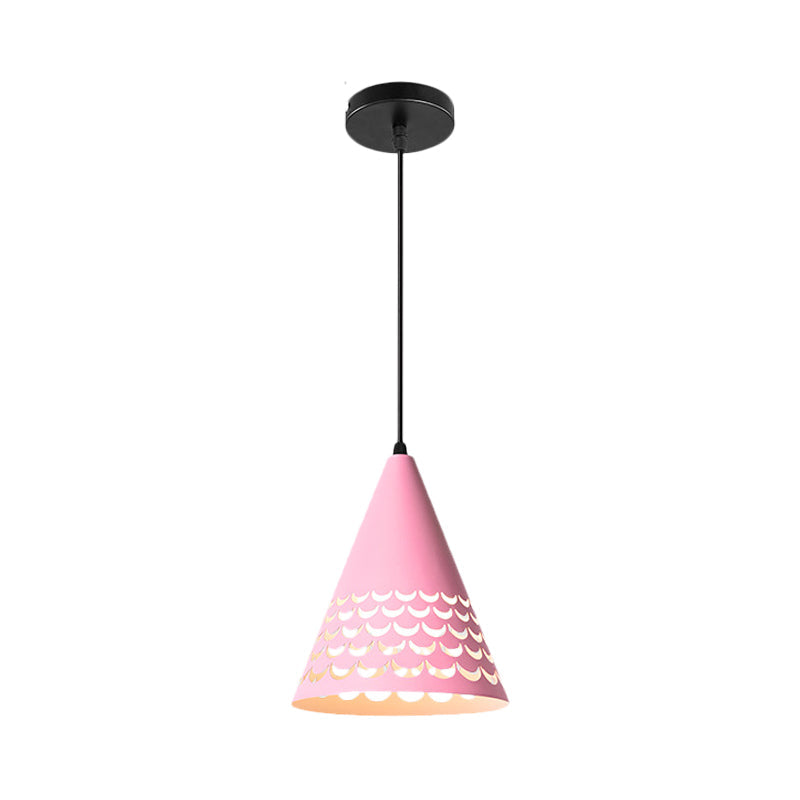 Macaron Pink Drop Pendant Light With Metal Shade - Ideal For Kitchen Dinette / Long Cone