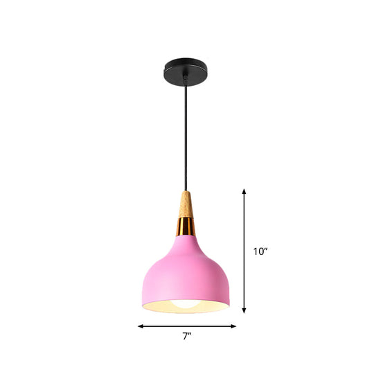 Macaron Pink Drop Pendant Light With Metal Shade - Ideal For Kitchen Dinette